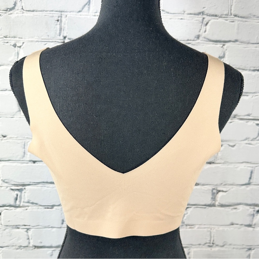 Honey Love Wireless Soft Form Bra Large Tan V Neck Smoothing Wide Strap Comfort - Picture 4 of 10